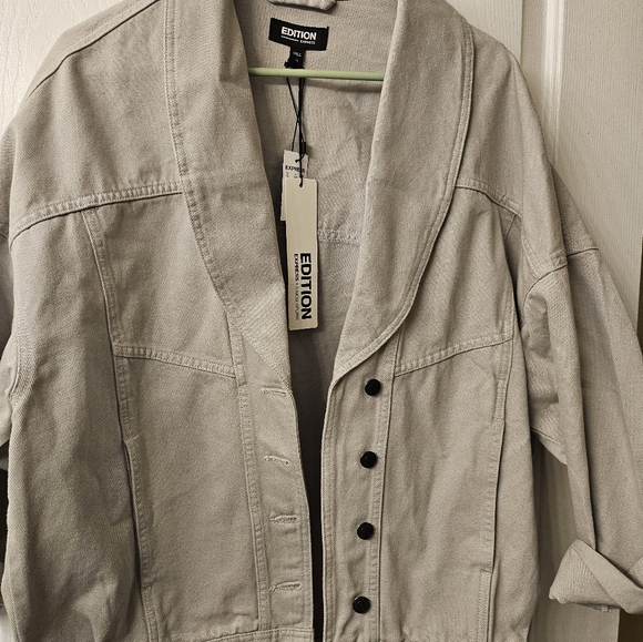EXPRESS X Simon Spurr oversize Stone denim Jacket - Picture 3 of 12